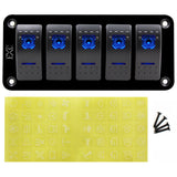 12V-24V 5 Gang Blue Rocker Switch Panel Circuit Breaker Boat Marine