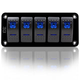 12V-24V 5 Gang Blue Rocker Switch Panel Circuit Breaker Boat Marine