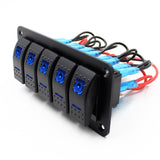12V-24V 5 Gang Blue Rocker Switch Panel Circuit Breaker Boat Marine