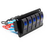 12V-24V 5 Gang Blue Rocker Switch Panel Circuit Breaker Boat Marine