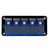 12V-24V 5 Gang Blue Rocker Switch Panel Circuit Breaker Boat Marine