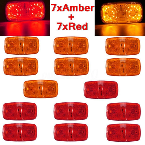 14X Trailer Marker Led Light Double Bullseye Red/Amber